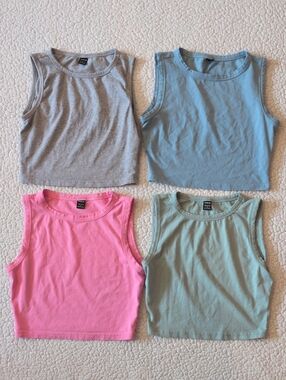 Shein Set Of 4 Pastel Colors Cropped Tank Tops